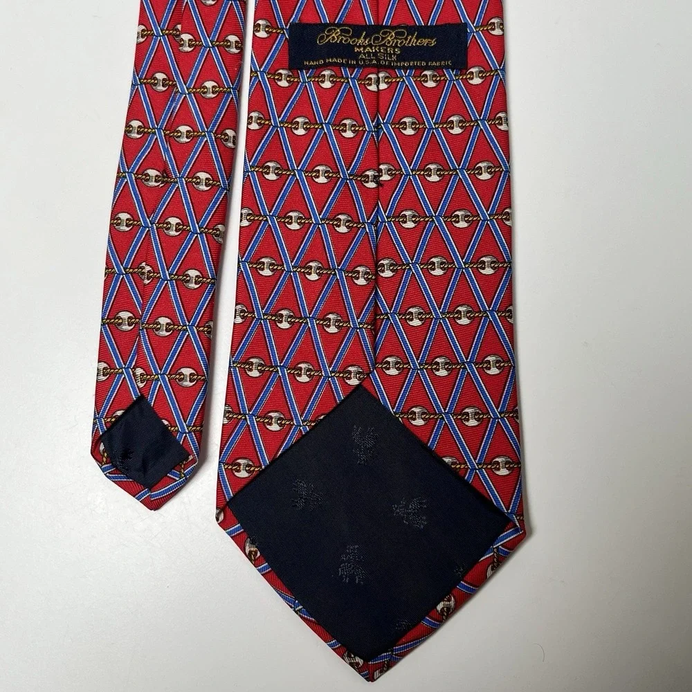 Brooks‎ Brothers Makers 100% Silk Red Geometric Print Tie Italy Classic 58